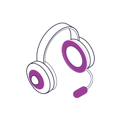 Stylized illustration headphones with a microphone on a dark background. Minimalist and modern design, symbolizing communication.